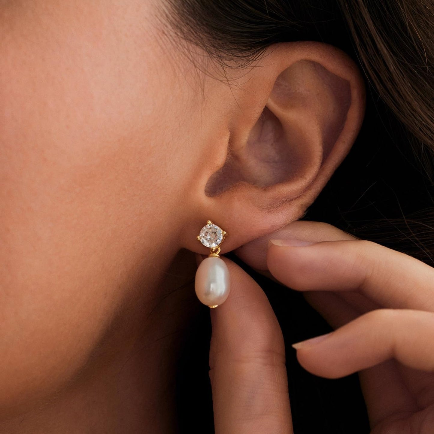 PRTGL Pearl Earrings: 14k Gold-plated Cubic Zirconia Pearl Drop Wedding Engagement Earrings For Women Bridal Bridesmaid