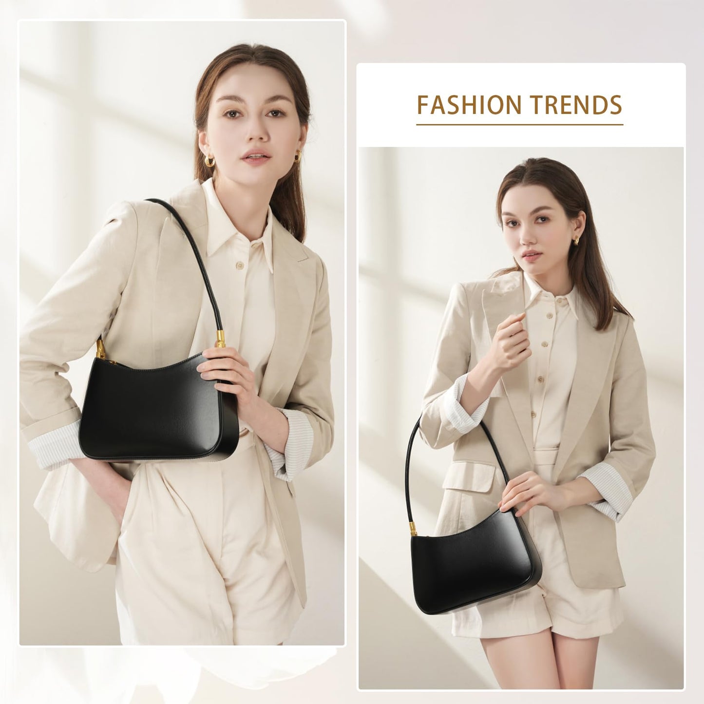 MFFOR Shoulder Bag for Women, Genuine Leather Hobo Tote Handbag, Small Clutch Purses Cute Hobo Handbag(Black)