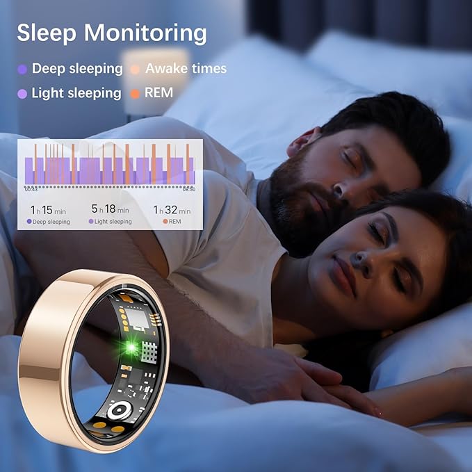 Smart Health Ring for Women Men, Fitness Tracker Ring with Heart Rate, Blood Oxygen, Sleep Tracker, Step Tracker, No Subscription Fee, IP68 Waterproof Smart Ring for iPhone & Android (Rose Gold, 12#)