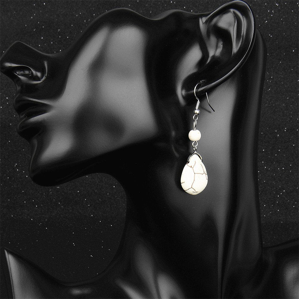 Double Lapis Lazuli Drop Earrings Natural Stone Round Bead Dangle Earrings for Women Fashion Jewelry Gift¡­ (G:white)