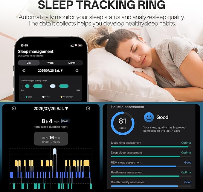 Smart Ring with Vibration Alerts, health tracker ring with Body Temperature Monitor, Heart Rate, Sleep & Fitness Tracking, Waterproof Activity Ring for Men & Women, No App Fees (Silver, 10#)