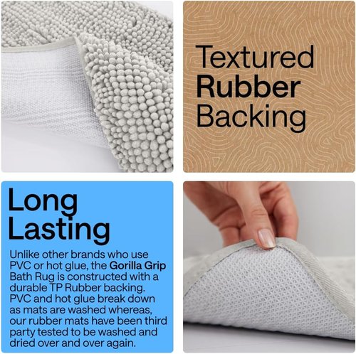 GORILLA GRIP Bath Rug Mat - Soft Absorbent Chenille | Quick Dry Microfiber, 36x24, Light Gray