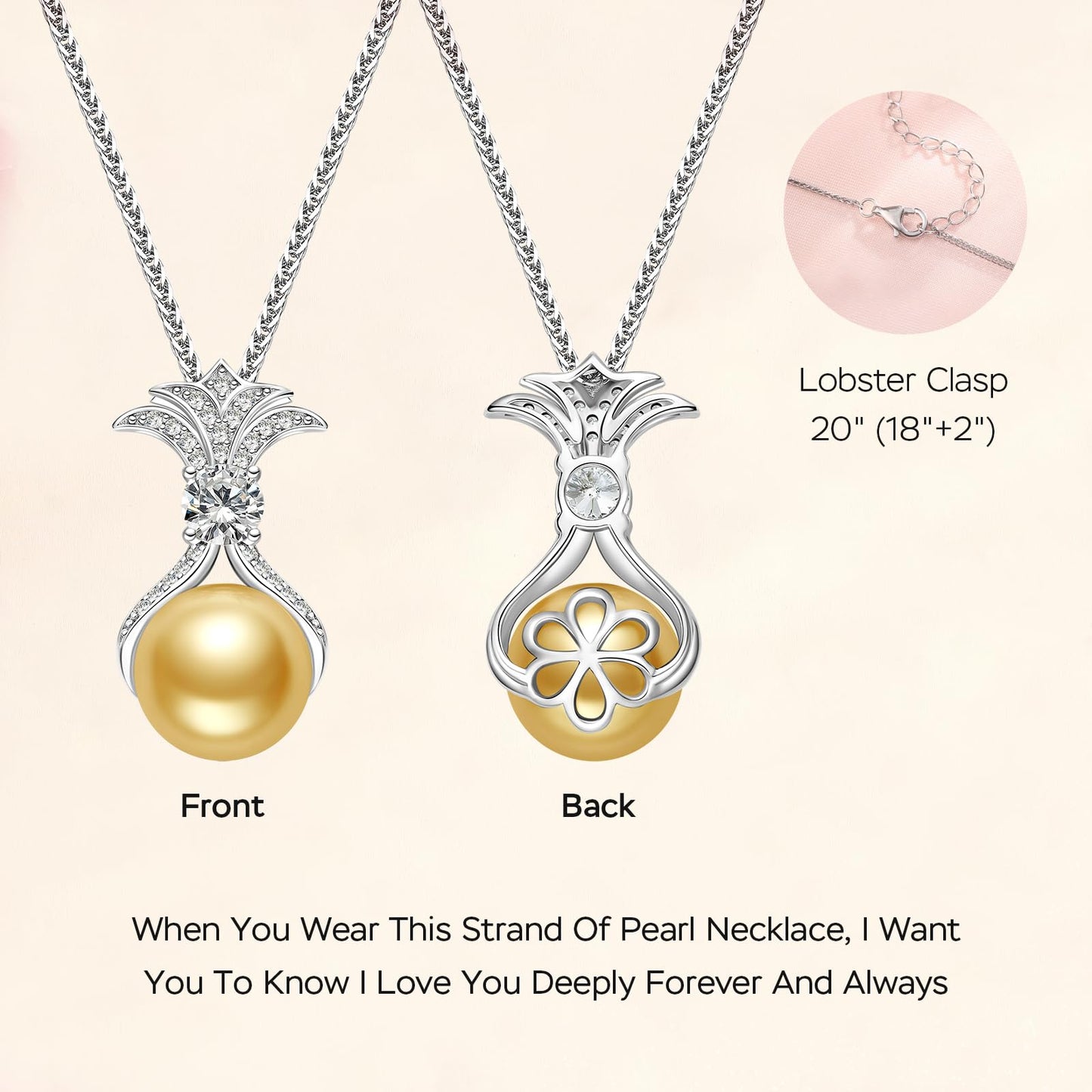 Pearl Necklaces for Women, Anniversary Birthday Gifts for Wife, Mom, Dauhter, Girlfriend, Grandma (Golden10-11mm)