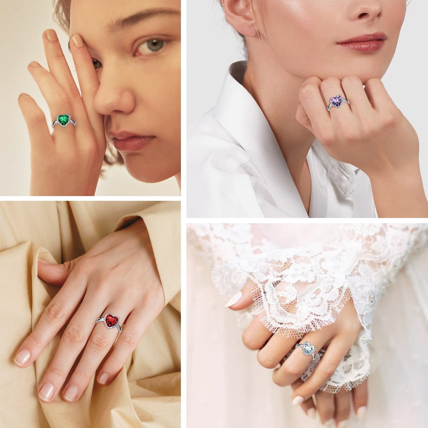 Bestyle Infinity Love Heart October Pink Tourmaline Gemstone Rings with Sparkling CUbic Zirconia, Brilliant Love Heart Diamond Halo Rings Statement Jewelry for Women