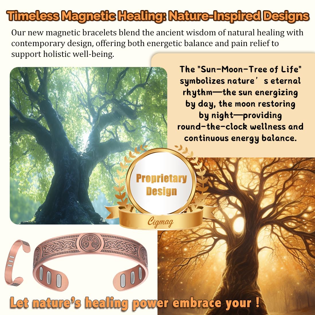 Cigmag Copper Bracelet for Men, with Powerful 9X 5000 Gauss Magnets, Adjustable Solid Pure Copper (Viking Sun Moon Life Tree)