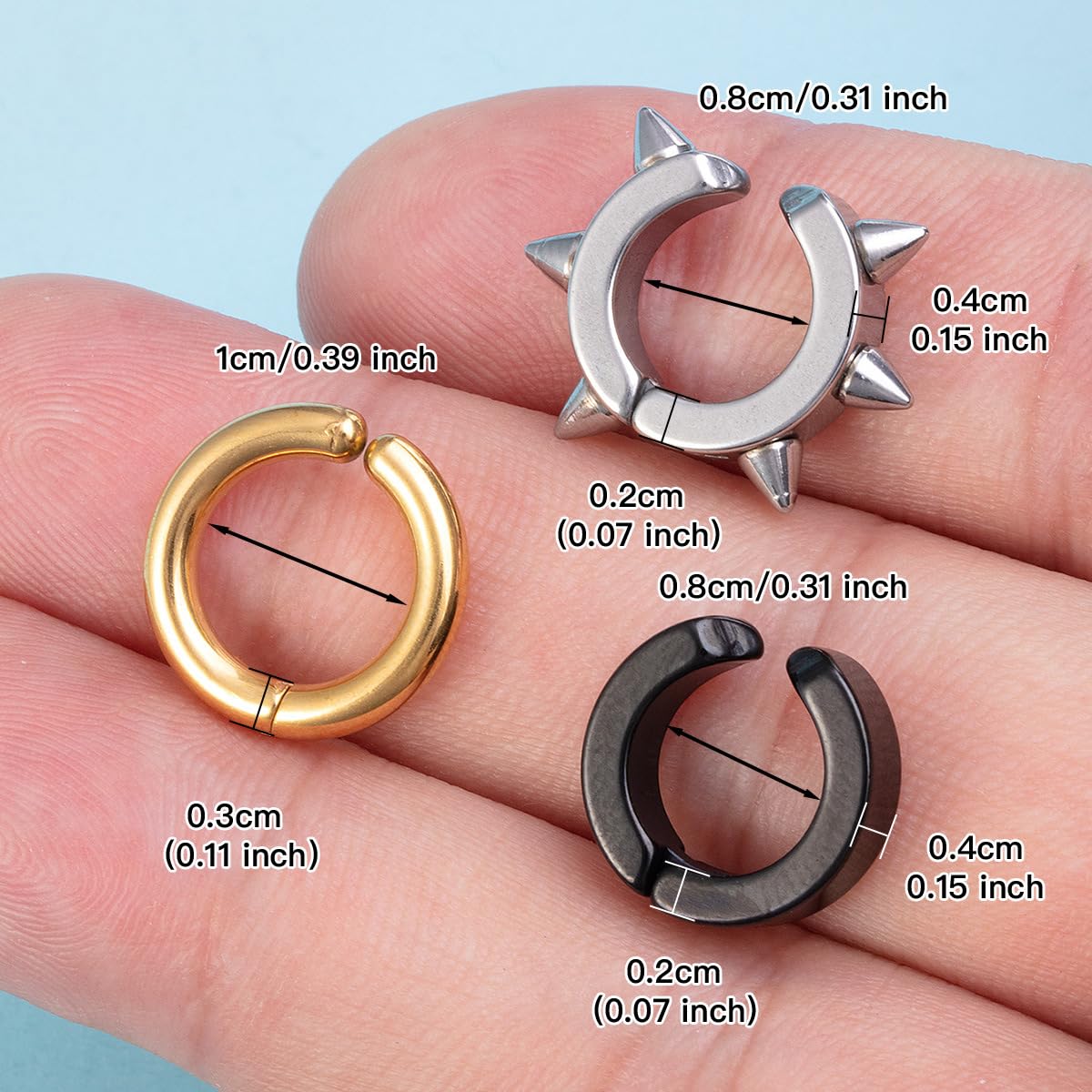 Niaspi 3Pcs Ear Cuff Earrings for Women Men Stainless Steel Non Piercing Clip On Cartilage Earrings Fake Huggie Hoops Earrings Gold/Silver/Black (Silver)