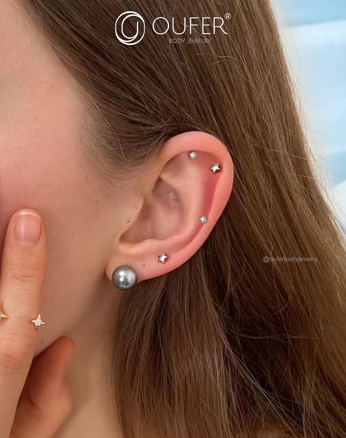 OUFER 2Pcs Conch Piercing Jewelry, 16G G23 Solid Titanium Push in Earring Stud Flat Back Star Heart Shaped Tiny CZ 3MM Silver Helix Cartilage Conch Lobe Earrings for Women Men-12MM
