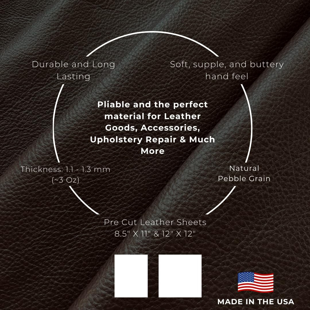 Natural Grain Cow Leathers: 12'' x 12'' Pre-Cut Leather Pieces (Olive, 3 Pieces)