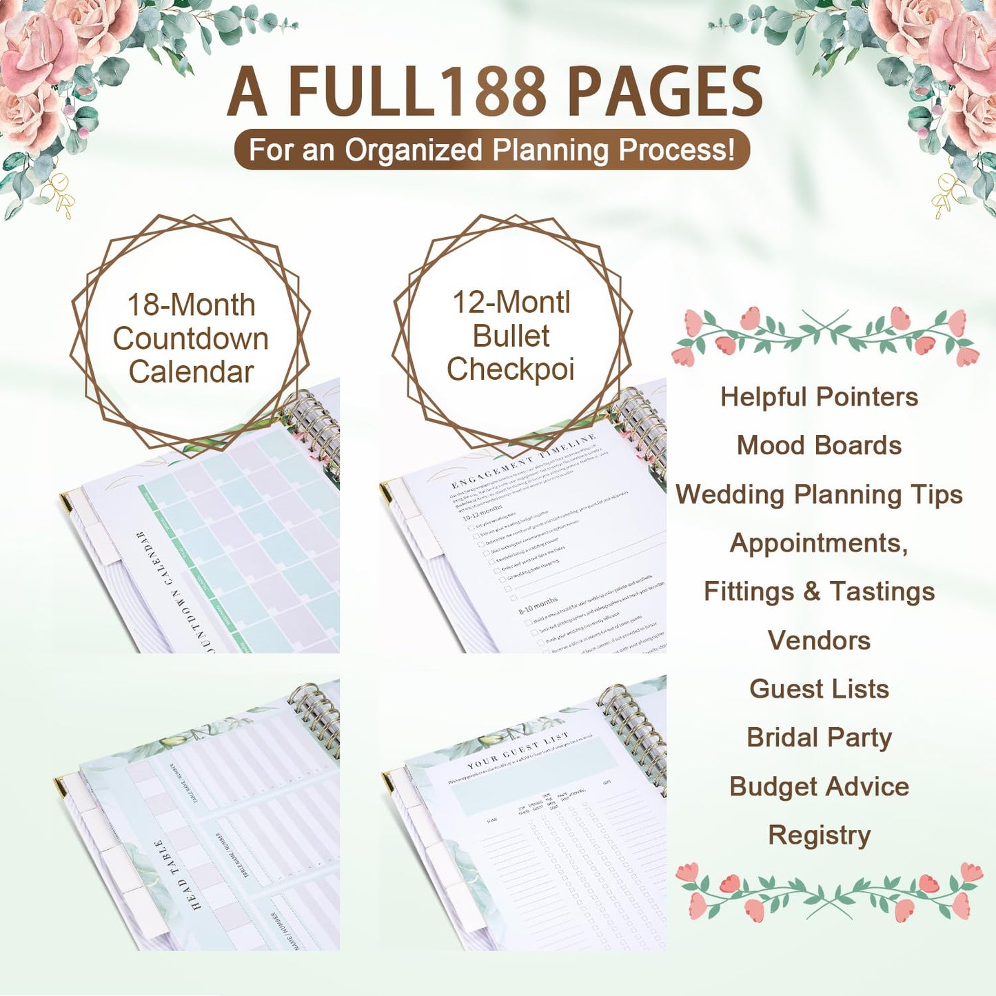 Bride's Wedding Planner & Organizer - Wedding Planner, 188 Pages, Gold Foil Hardcover with Metal Corners + 6 Inside Pockets + Countdown Calendar, Engagement Diary Gift for the Future Bride and Groom