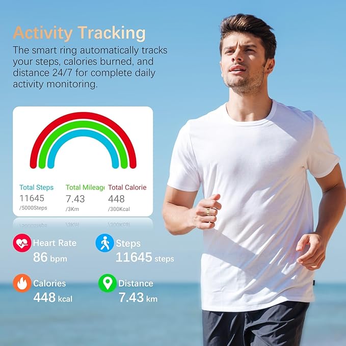 Fit Ring, Smart Health Rings for Women Men with Heart Rate,Blood Oxygen,HRV,Stress Level, Sleep Monitor, Step Tracker, No Subscription Fee, IP68 Waterproof Smart Ring for iphone &Android (Gold, 11#)