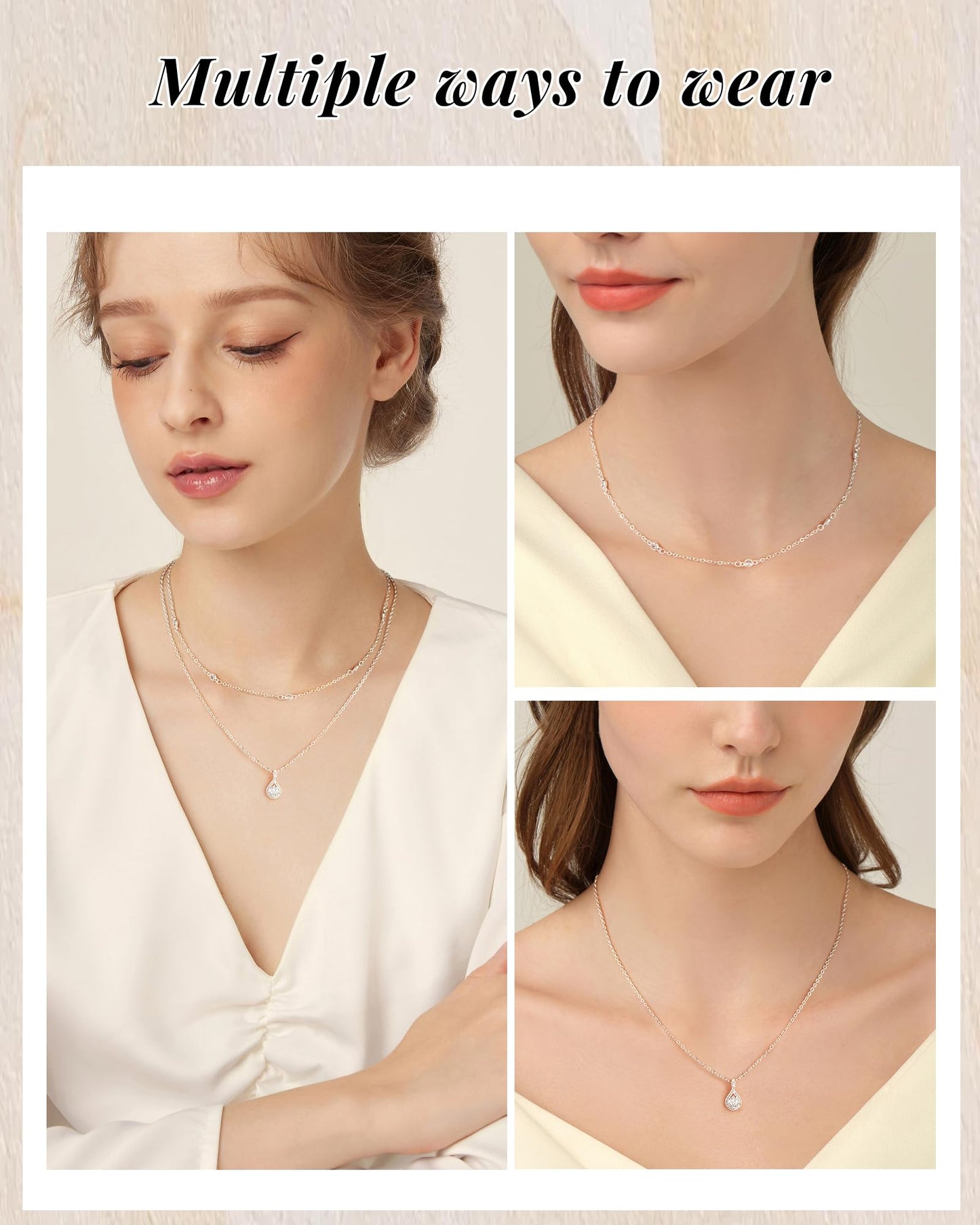 ACECHA Diamond Necklaces for Women-Dainty 18K Gold Silver Plated Choker CZ Layered Pendant with Pearl Diamond Zircon Cross Trendy Minimalist Necklace Jewelry Gifts For Women (silver-layered teardrop)