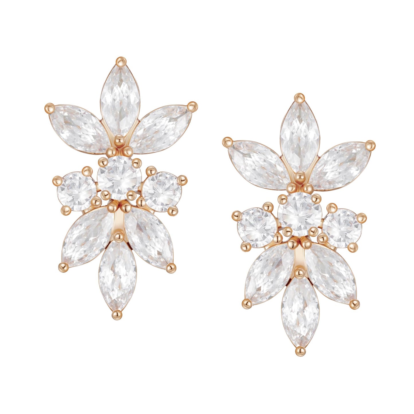 SWEETV Marquise Cubic Zirconia Wedding Bridal Stud Earrings for Brides Bridesmaids, Crystal Pearl Rhinestone Stud Earrings for Women Prom Party Jewelry Gifts (Rose Gold-Cubic Zirconia)