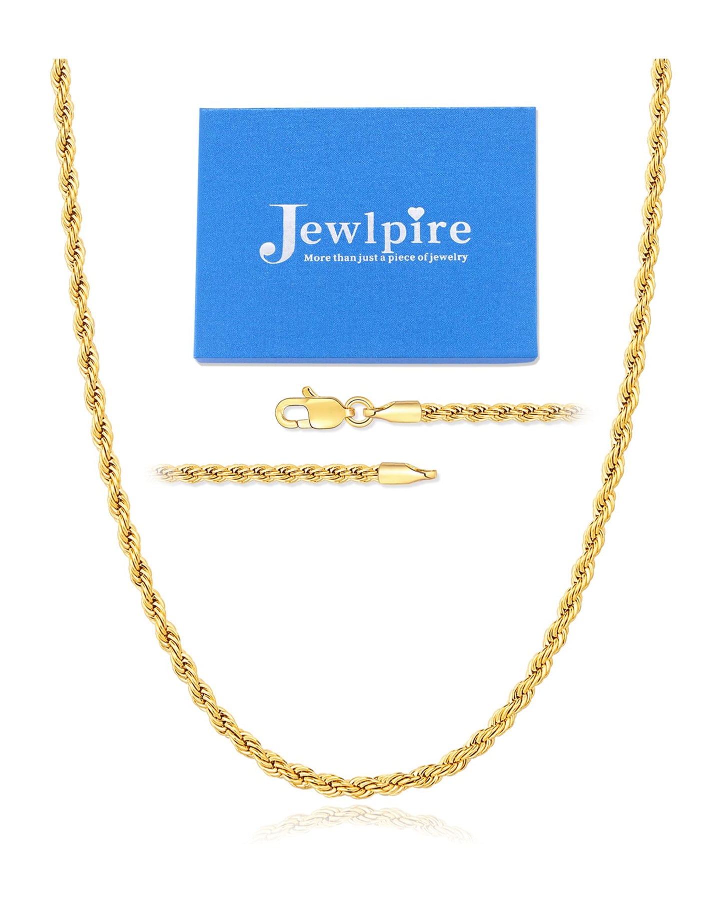Jewlpire 14K Gold Plated Chain Necklace for Men, 4mm Stainless Steel Rope Chains 14K Gold Plated Chain for Men, Mens Chains Necklace 20 Inch