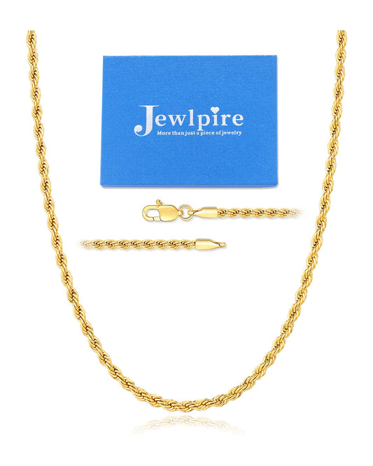 Jewlpire 14K Gold Plated Chain Necklace for Men, 4mm Stainless Steel Rope Chains 14K Gold Plated Chain for Men, Mens Chains Necklace 20 Inch