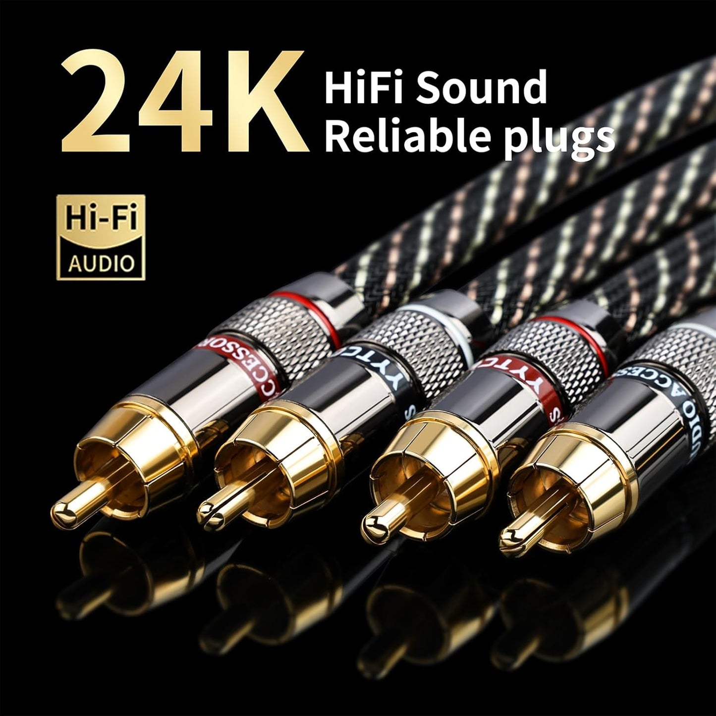 4.92ft 2RCA Male,15 AWG,4N Core,24K Player,Turntable(4.92ft/1.5m) Audiophile HiFi Audio RCA Cables - Male to OFC