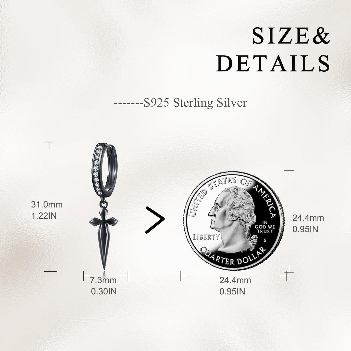 925 Sterling Silver Black Cross Hoop Earrings Dangle Drop Earrings Huggie Gothic Jewelry Birthday Gifts for Women Men (Black Cross Cubic Zirconia)