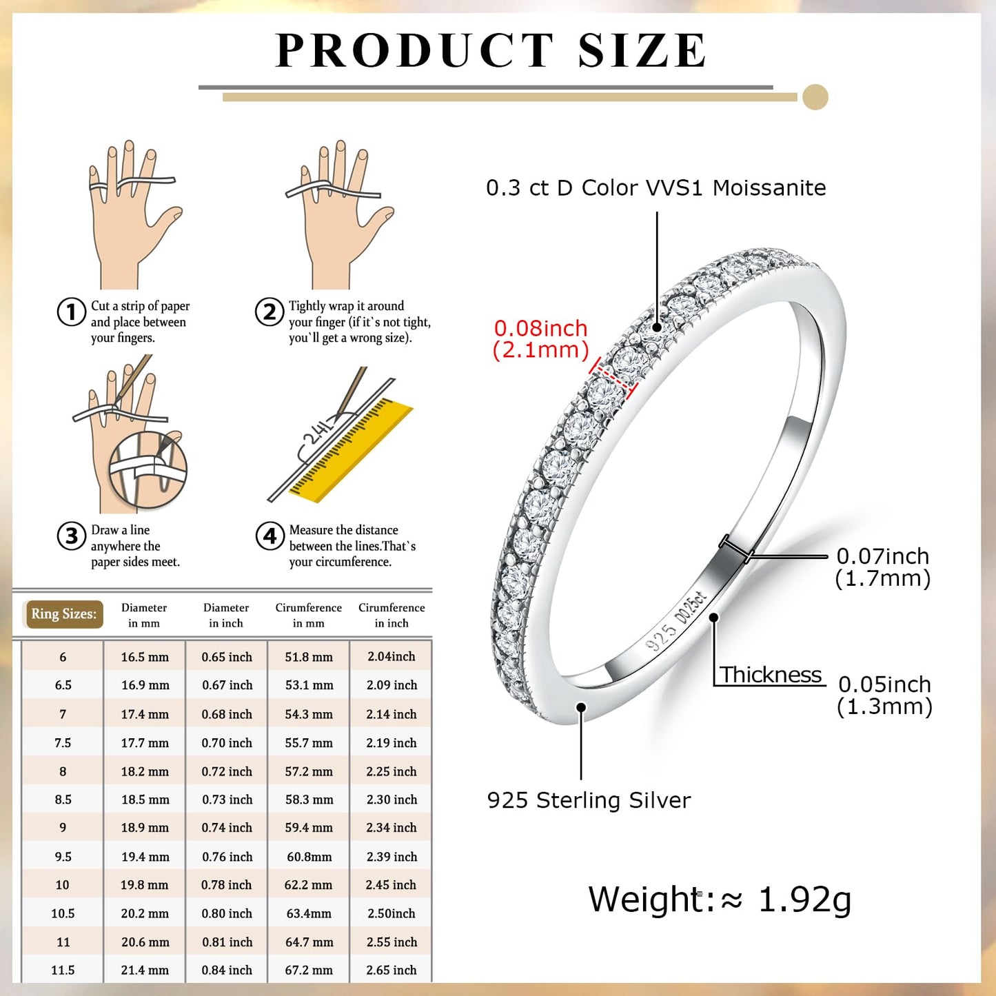 AGRULE Bezel Set Moissanite Wedding Band 1.4mm Width Half Eternity Band Rings Sterling Silver White Gold Plated 0.25 Cttw VVS1 Lab Diamond Anniversary Ring for Men Women, Size 8