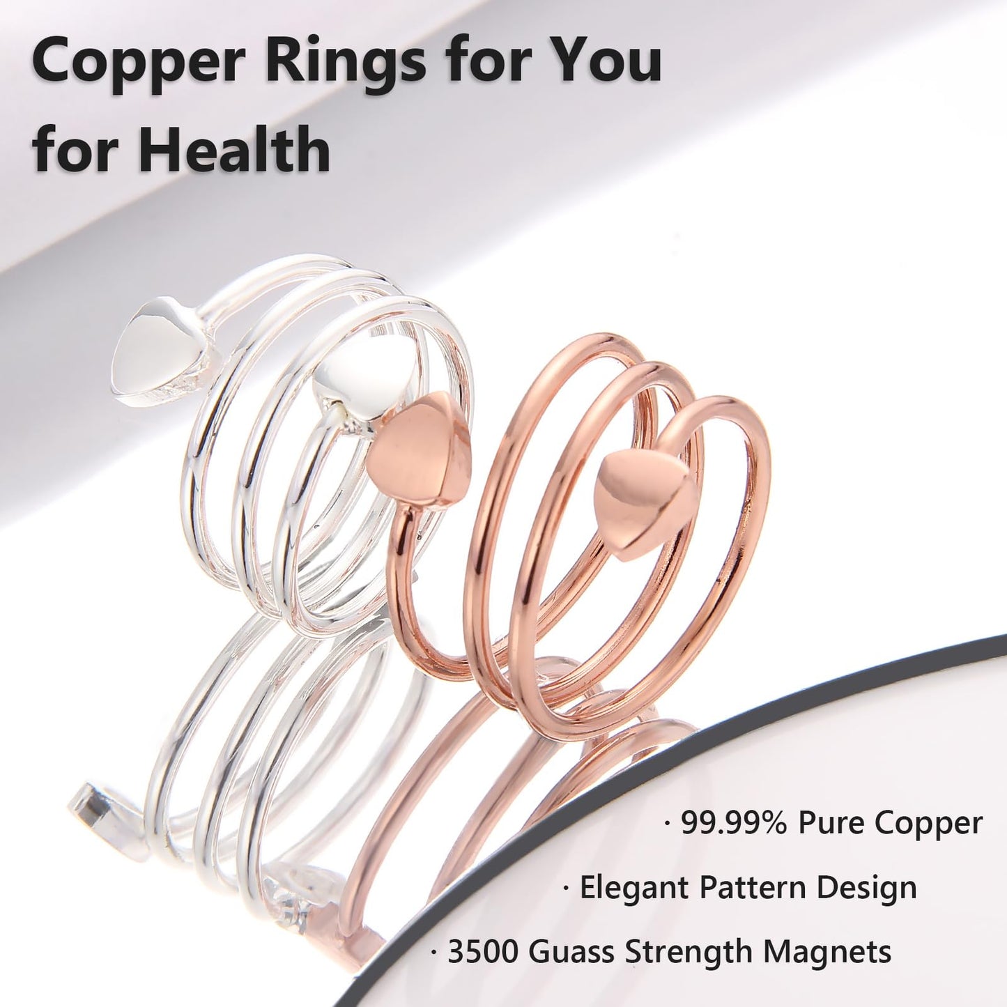 BioMag Copper Ring for Women for Lymphatic Drainage, 99.99% Pure Copper Magnetic Rings, Adjustable Jewelry Gifts for Women