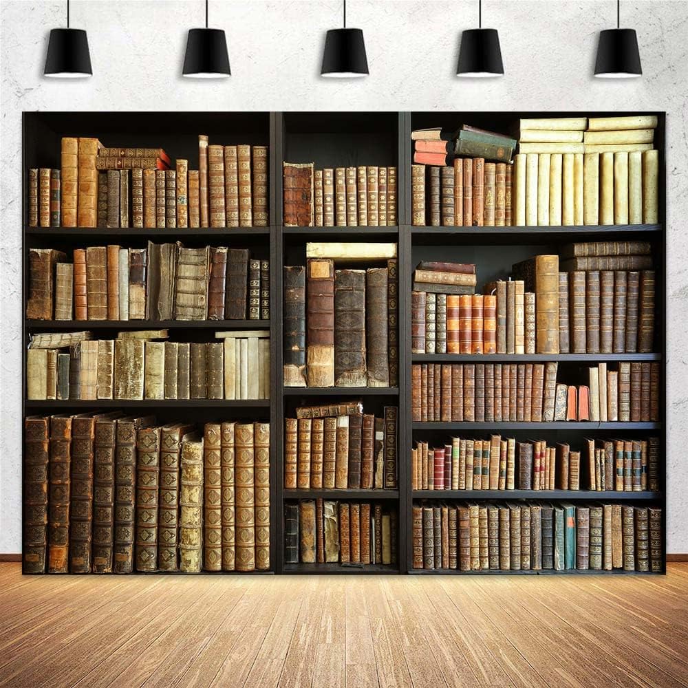 Etsyoki 7X5FT Brown Bookshelf Backdrop Library Modern Retro Bookcase Photography Backdrops Home Office Zoom Meeting