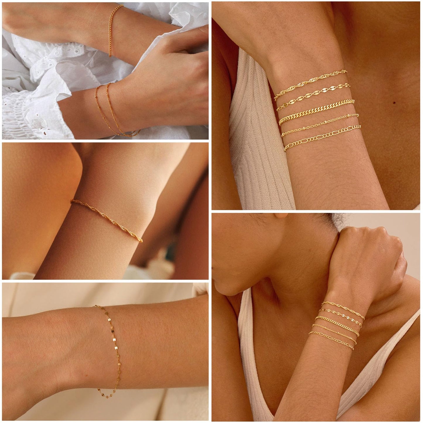 Gold Bracelets for Women, Dainty 14K Gold Plated Bracelet Stack for Women Trendy CZ Tennis Paperclip Cuban Chain Stackable Adjustable Waterproof Link Bracelet Jewelry Set Fashion Accessories Gifts