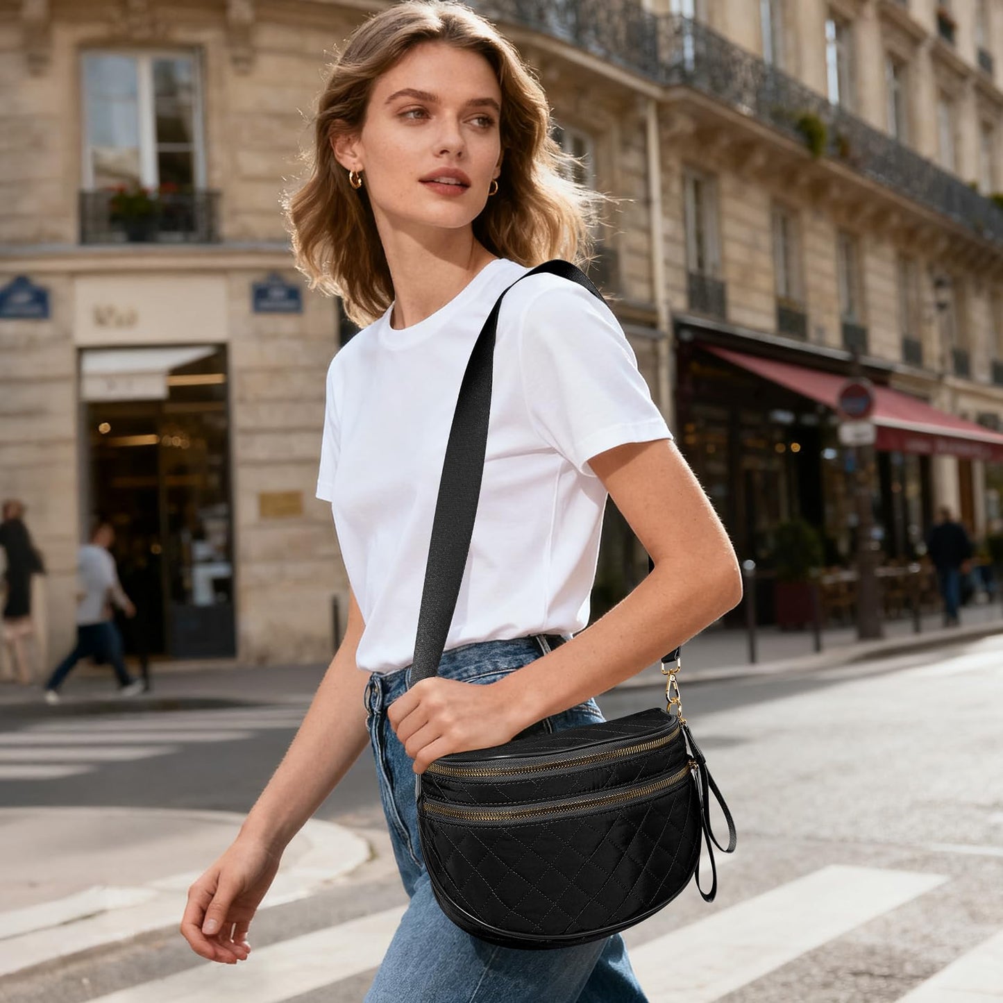 Woven Crossbody Bag for Women,Woven Leather Belt Bag, Woven Bum Bag Fanny Pack Purse for Daily Casual/Travel/Festival