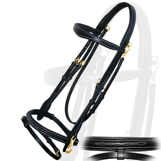Exion Quick Change Snap English Bridle with Brass Hardware – Soft Lined Anatomical Horse Bridle with Rubber Reins – Snap-On Crown & Cheekpiece – Gold Tone Buckles – Padded Jumping Tack Set