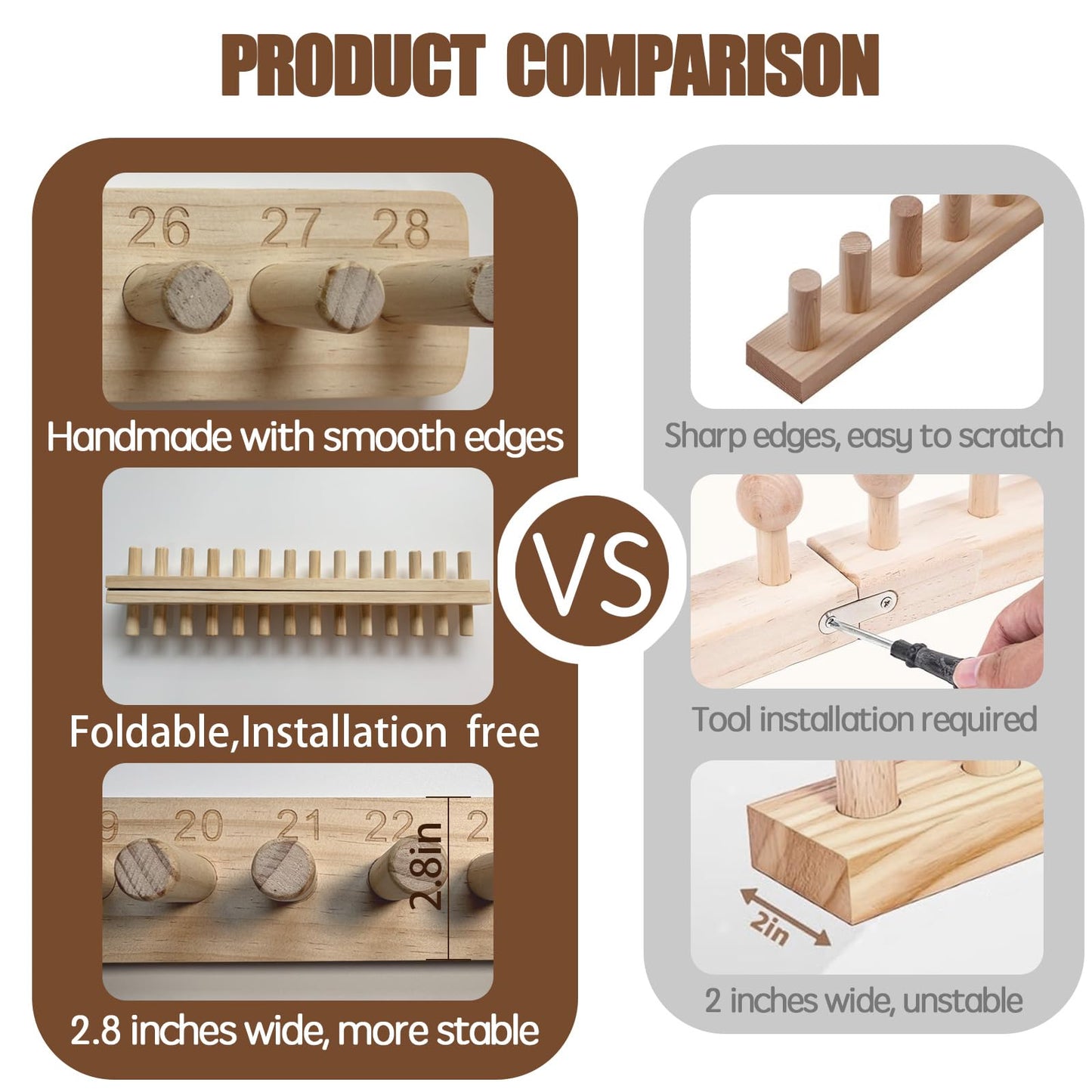 whewinhie Chunky Blanket Loom Wooden Knitting Looms, Extra Large Adjustable Foldable Design, Installation Free Chunky Blanket Making Tool 48 Inch