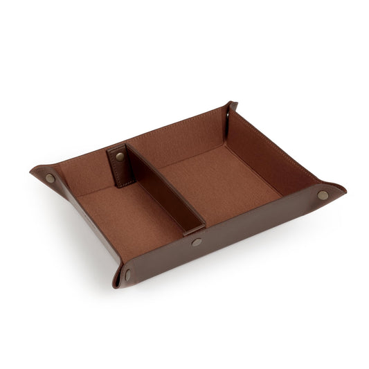 Londo PU Vegan Leather Valet Tray for Men — Catchall EDC for Keys, Wallet, Watch, AirPods — Nightstand & Entryway Tray, Snap Corners Fold Flat for Travel, 9.45 x 7.87 in, Dark Brown