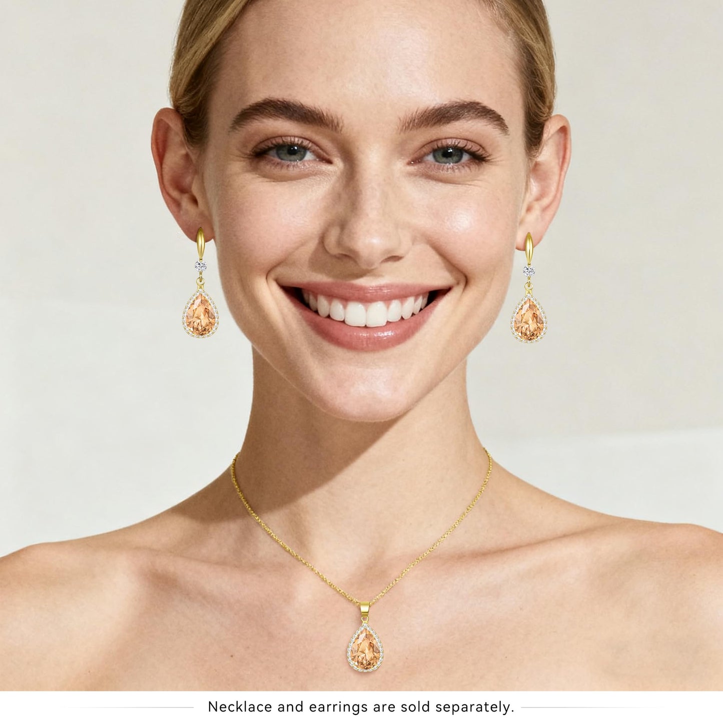 Linawe Gold Color Dangly Earrings, Champagne Cubic Zirconia Fake Diamond Drop earrings for Women, Birthstone Pear Shaped Rhinestone Fall Earrings, Formal Jewelry for Evening Wear