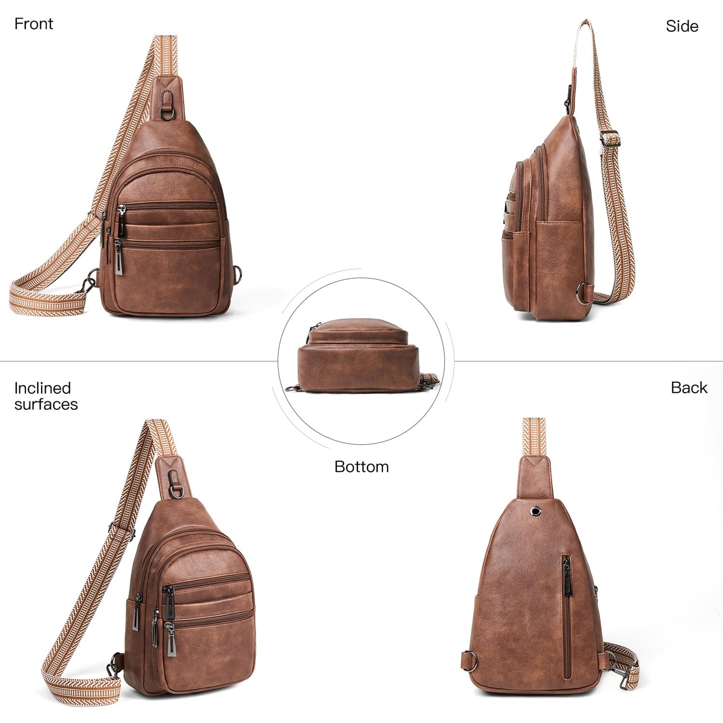 Leresas Sling Bag for Women Crossbody Bags Fanny Packs Over Shoulder Bag Sling Purse Backpack Vegan Leather Travel Handbag Purse Gifts Brown