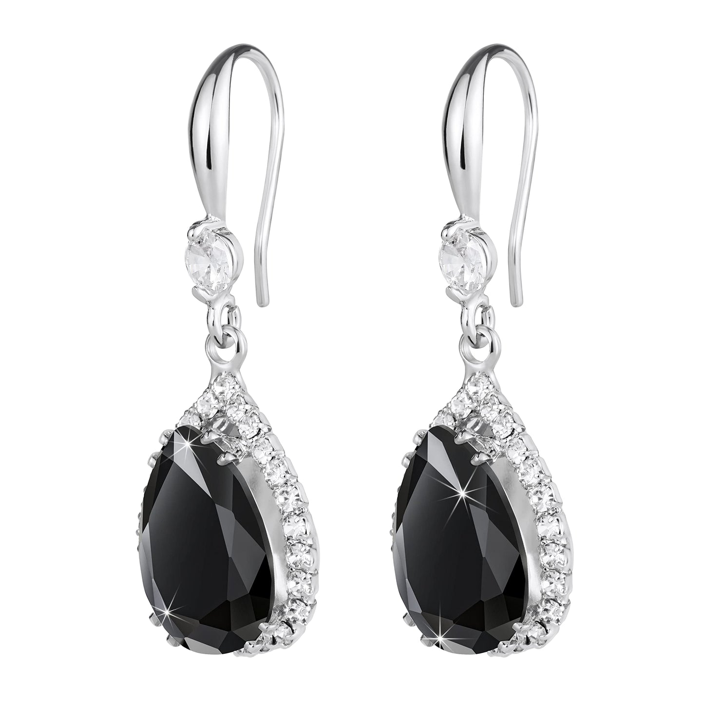 Linawe Silver Earrings for Women Trendy, Black Dangle Imitation Diamond Drop Earrings, Chandelier Rhinestone Cubic Zirconia Crystal Teardrop Earrings, Birthstone Black Jewelry