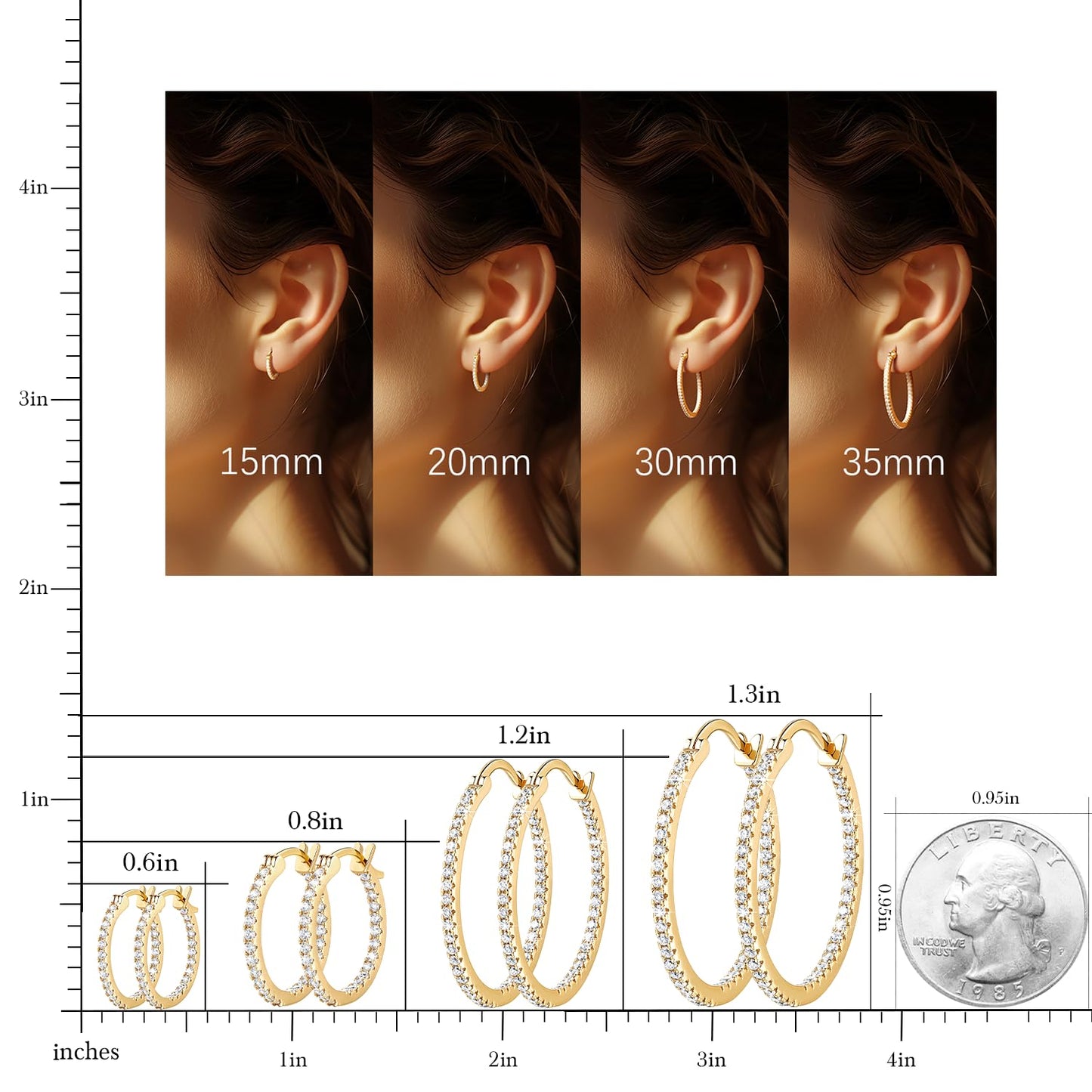 Aidomiya 14K Gold Earrings for Women Gold Hoop Earrings for Women Hoop Earring for Womens Hoops with Dual-sided Cubic Zirconia Hypoallergenic Hoops Earring for Womens Sensitive Ears 20MM