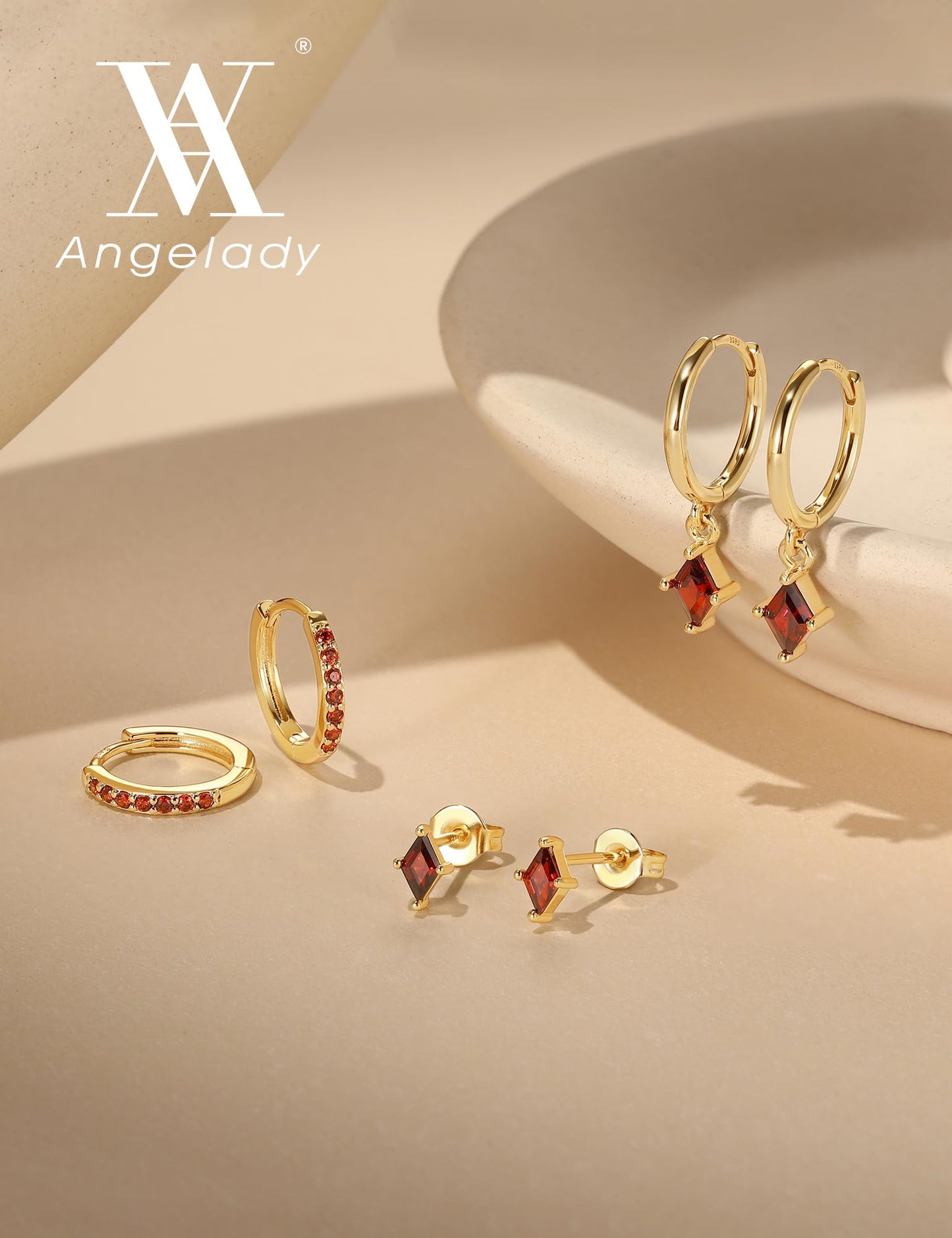 Angelady Gold Hoop Earrings Set for Women, Dainty 14K Gold Plated Red Earrings, Hypoallergenic Trendy Small Stud Earring Stacks, Huggies Dangle Earrings Red Jewelry for Women Gifts