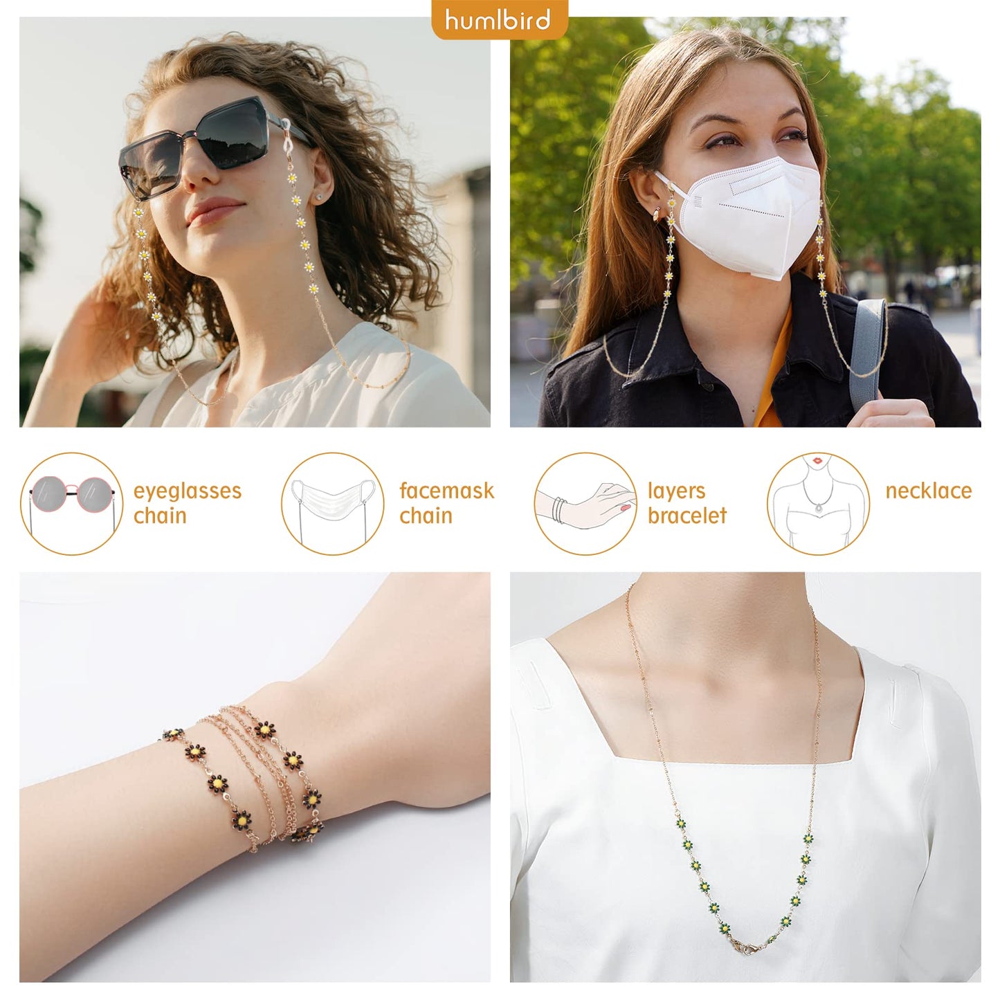 humlbird Eyeglass Chain for Women Stylish Mask Lanyard Flower Mask Chain Eye Glasses Holder Strap Black