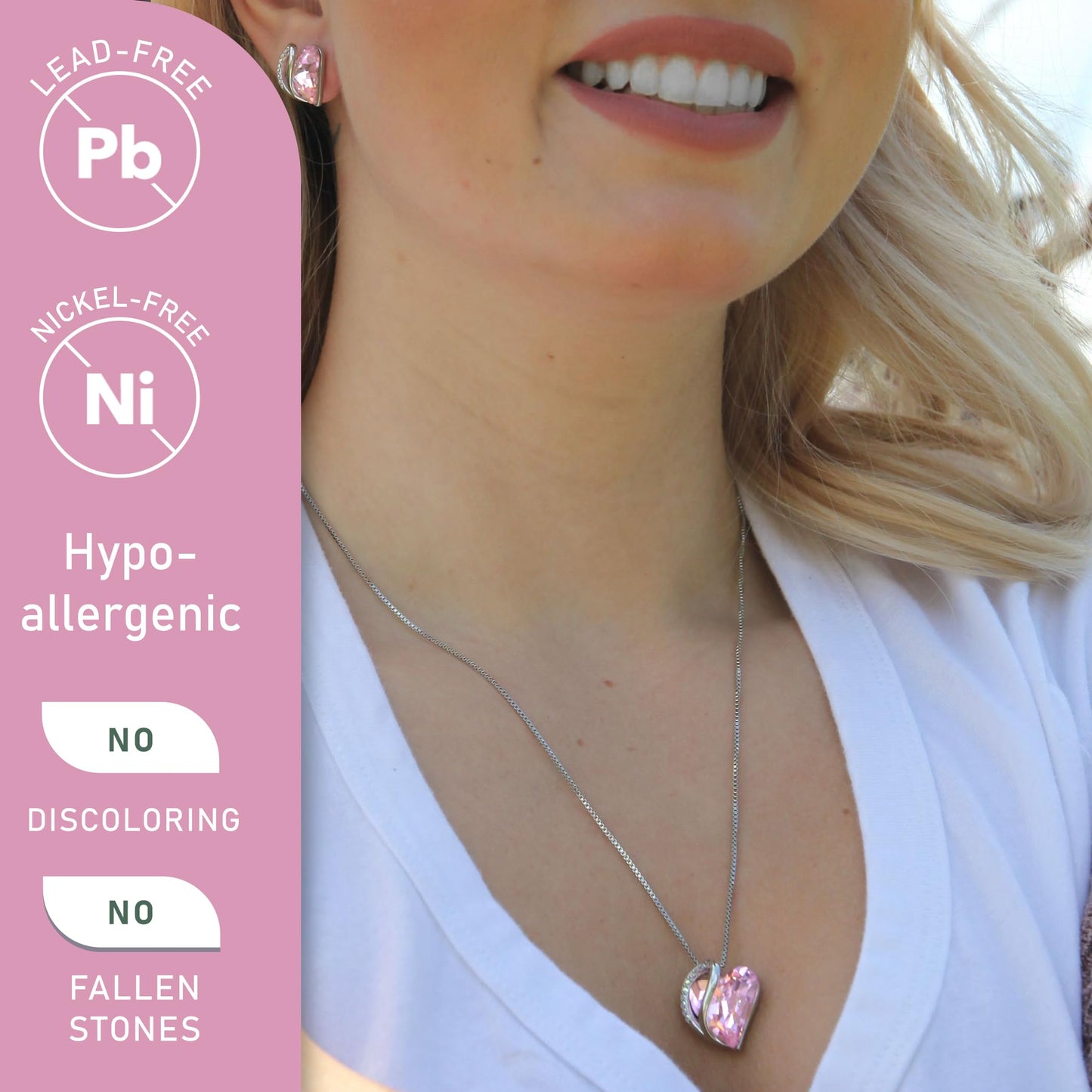 Leafael Gift Necklaces for Women, Infinity Love Birthstone Heart Pendant, Rose Quartz Pink Crystal for October, Birthday Jewelry for Her, Mom, and Wife, Silver Plated, 18" + 2" Chain