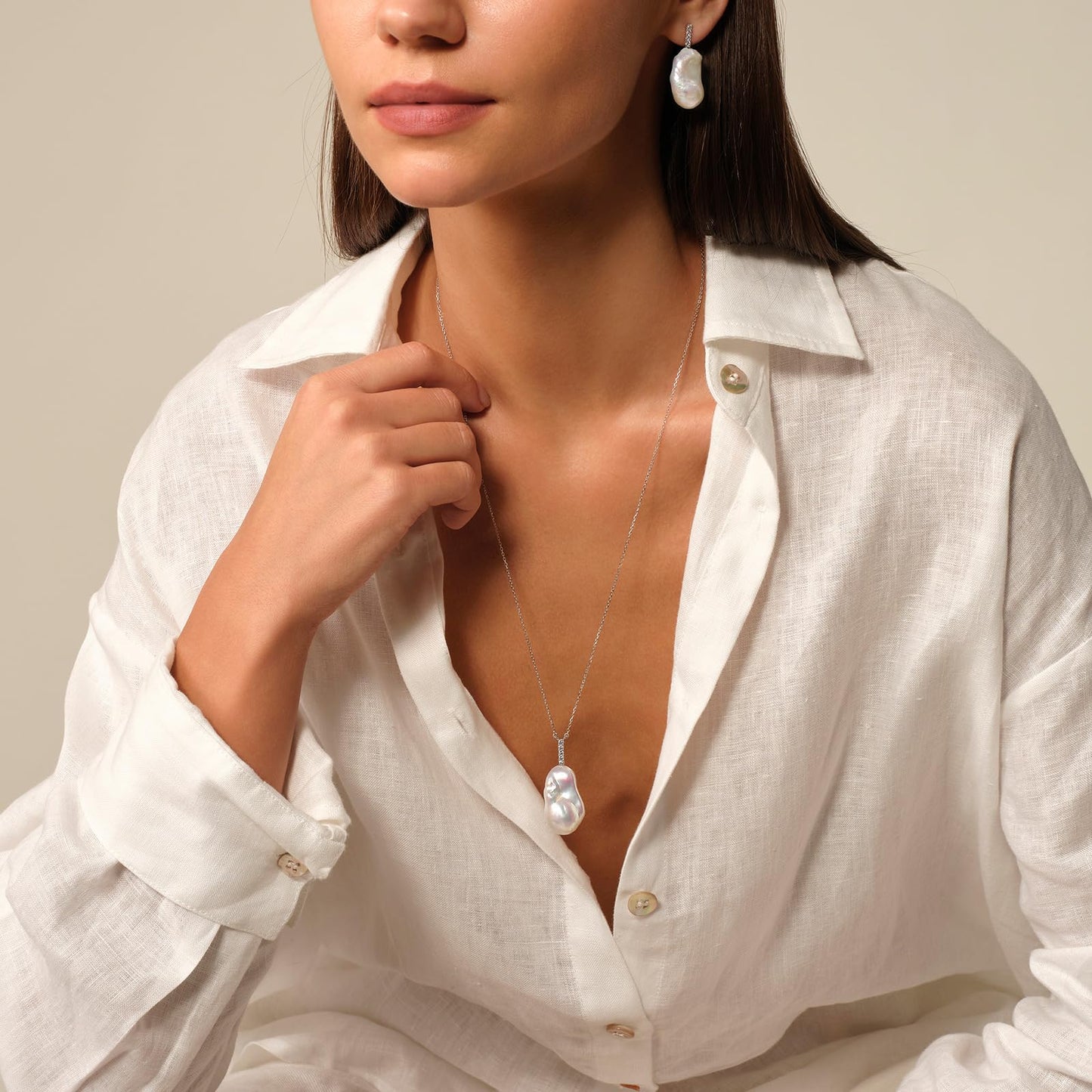 Baroque Pearl Pendant Necklace for Women, 925 Sterling Silver Plated with White Gold Natural Irregular Freshwater Pearl, Anniversary Birthday Gift for Her