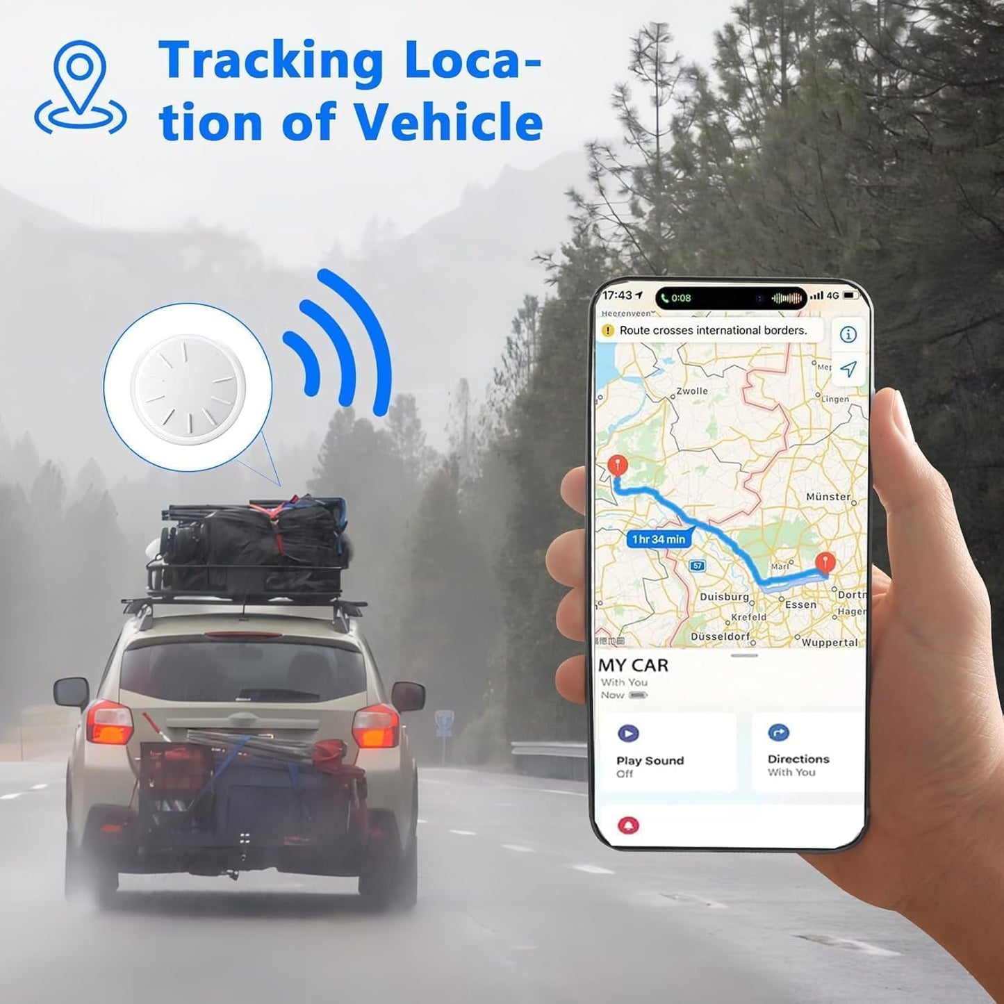 Dahetag (Black,1PCS) GPS Tracker for Vehicles,Real Time GPS Car Tracker Work with Apple Find My(iOS Only),No Monthly