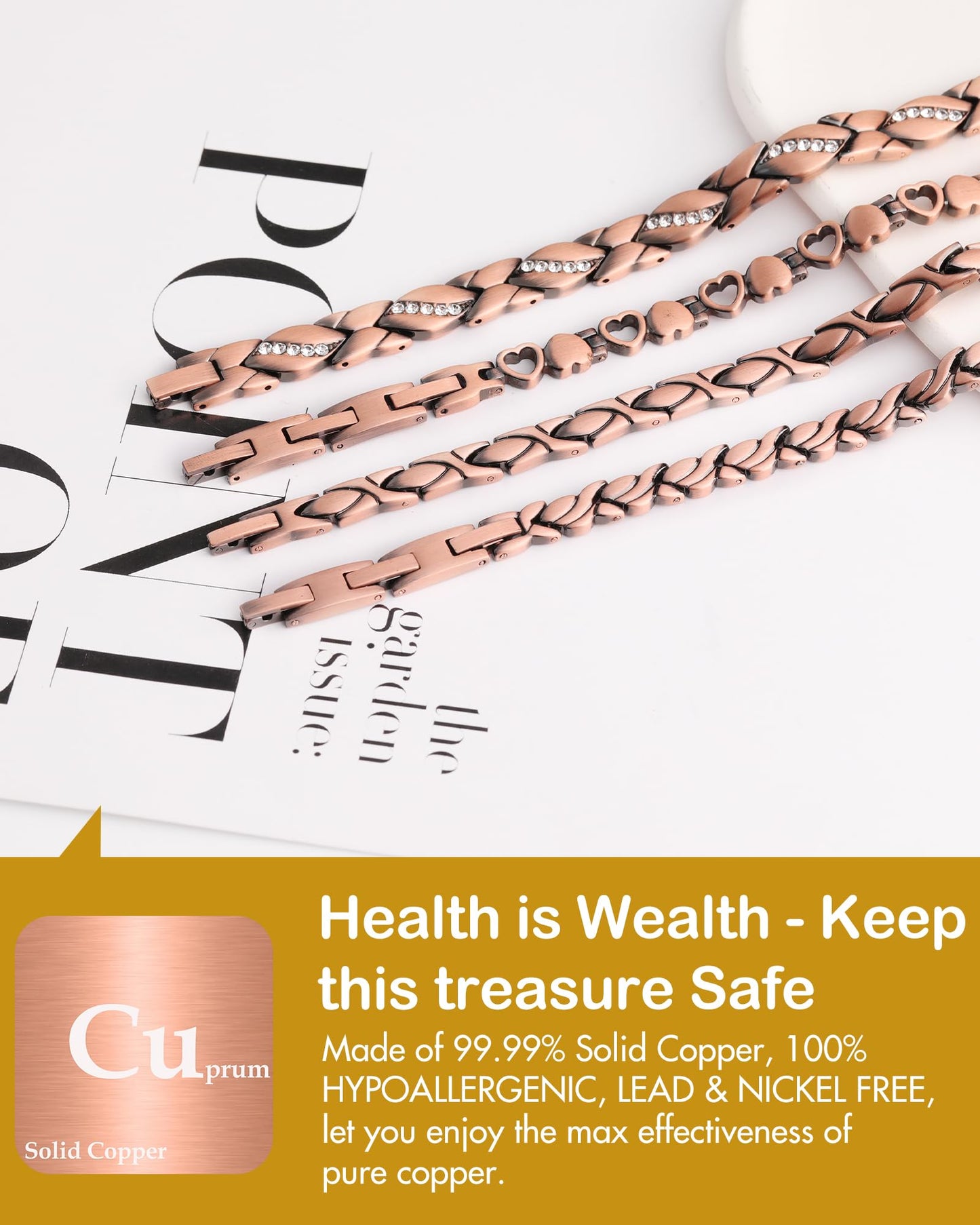Feraco Copper Bracelet for Women 99.99% Solid Copper Magnetic Bracelets, Unique X Shape Links, Magnetic Field Therapy Jewelry Gifts (X Shape)