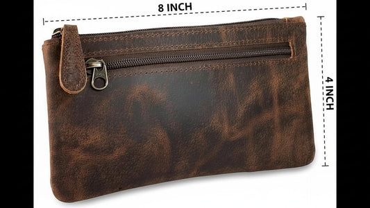 MILITARIA STUFFS Vintage Leather Pencil Case Pouch, Pen Pouch for Work & University, for Men,Women/Leather Pencil Cases for Adults Perfect for Office/Tool Pouch Zipper Bag, Small Tool Bag 8"X4"