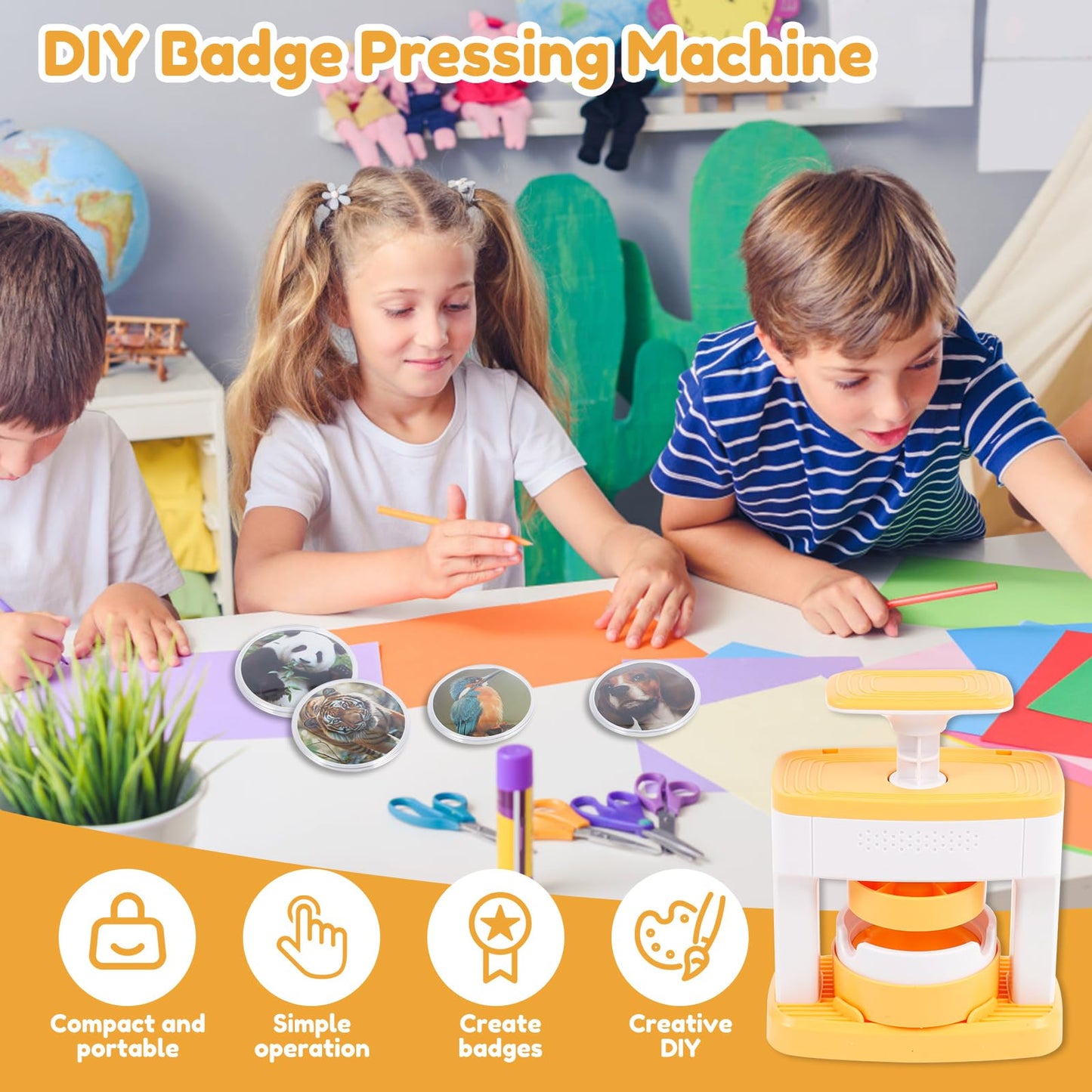 KOUISYY Button Maker Machines, 2.16 Inch DIY Creative Pin Press Machine Set, Versatile Installation-Free Badge Maker Apparatus, Solid Pin Makers, Press Machine Badge Punch Kit with 48 PCS Button Parts