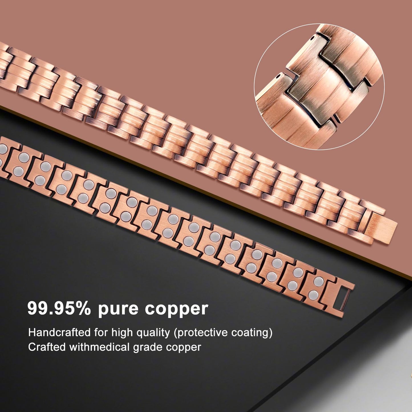 JEROOT Copper Magnetic Bracelets for Men, Pure Titanium Bracelet (3500Gauss Per Magnet), Men's Bracelet Lymphatic Jewelry Gifts