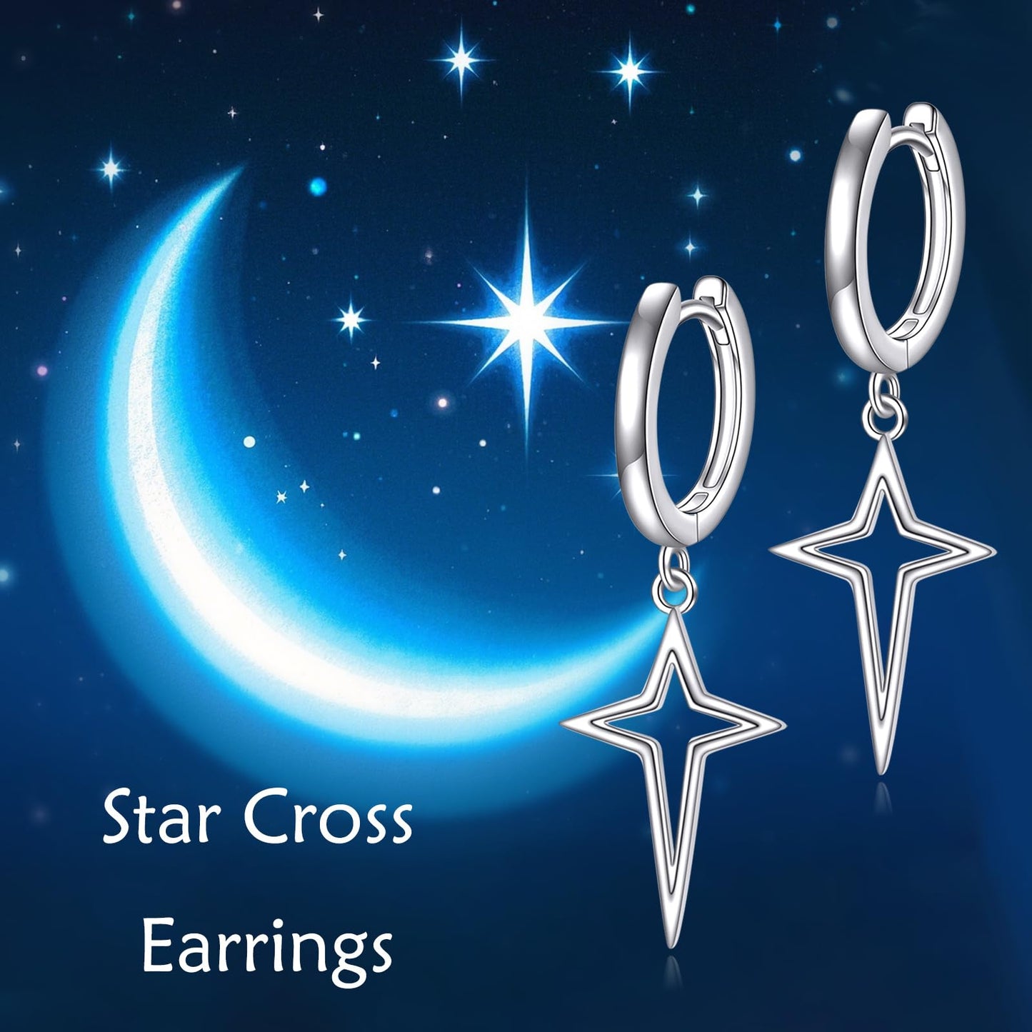 925 Sterling Silver Cross Hoop Earrings Star Dangle Drop Earrings Huggie Jewelry Birthday Gifts for Women (Star Cross)