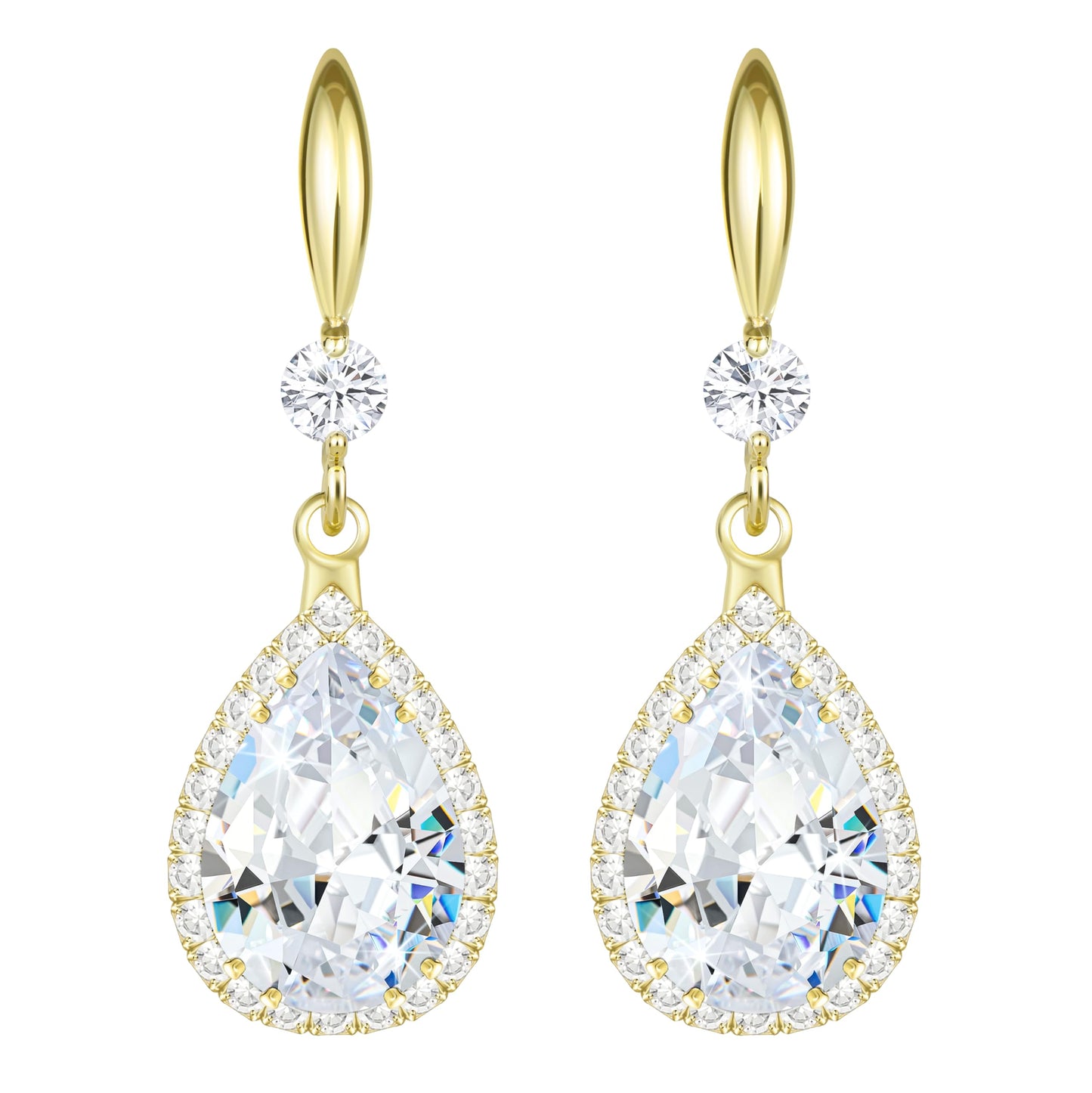 Linawe 14K Gold Imitation Diamond Dangle Wedding Earrings, Chandelier Rhinestone Drop Earrings for Women Trendy, Cubic Zirconia Earrings Crystal Teardrop Jewelry Set