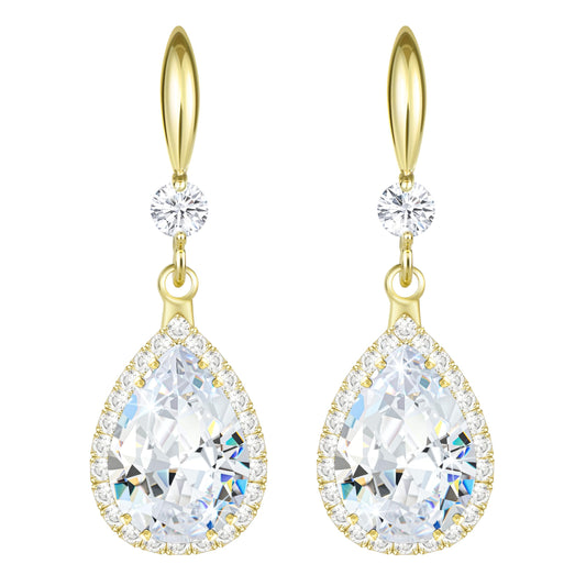 Linawe 14K Gold Imitation Diamond Dangle Wedding Earrings, Chandelier Rhinestone Drop Earrings for Women Trendy, Cubic Zirconia Earrings Crystal Teardrop Jewelry Set