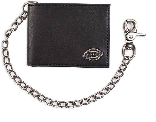 Dickies Men's RFID Everyday Leather Bifold Chain Wallet, Pebbled Black, One Size