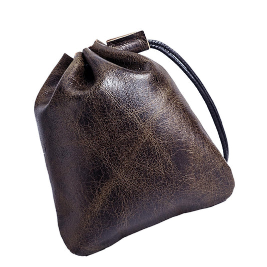 Dice Bag - Vintage Leather Drawstring Pouch & EDC Organizer with Soft Scratch-Resistant Microsuede Lining for Board Games, Earphones, Coins and Jewelry, Everyday Carry (Dark brown, Large size)