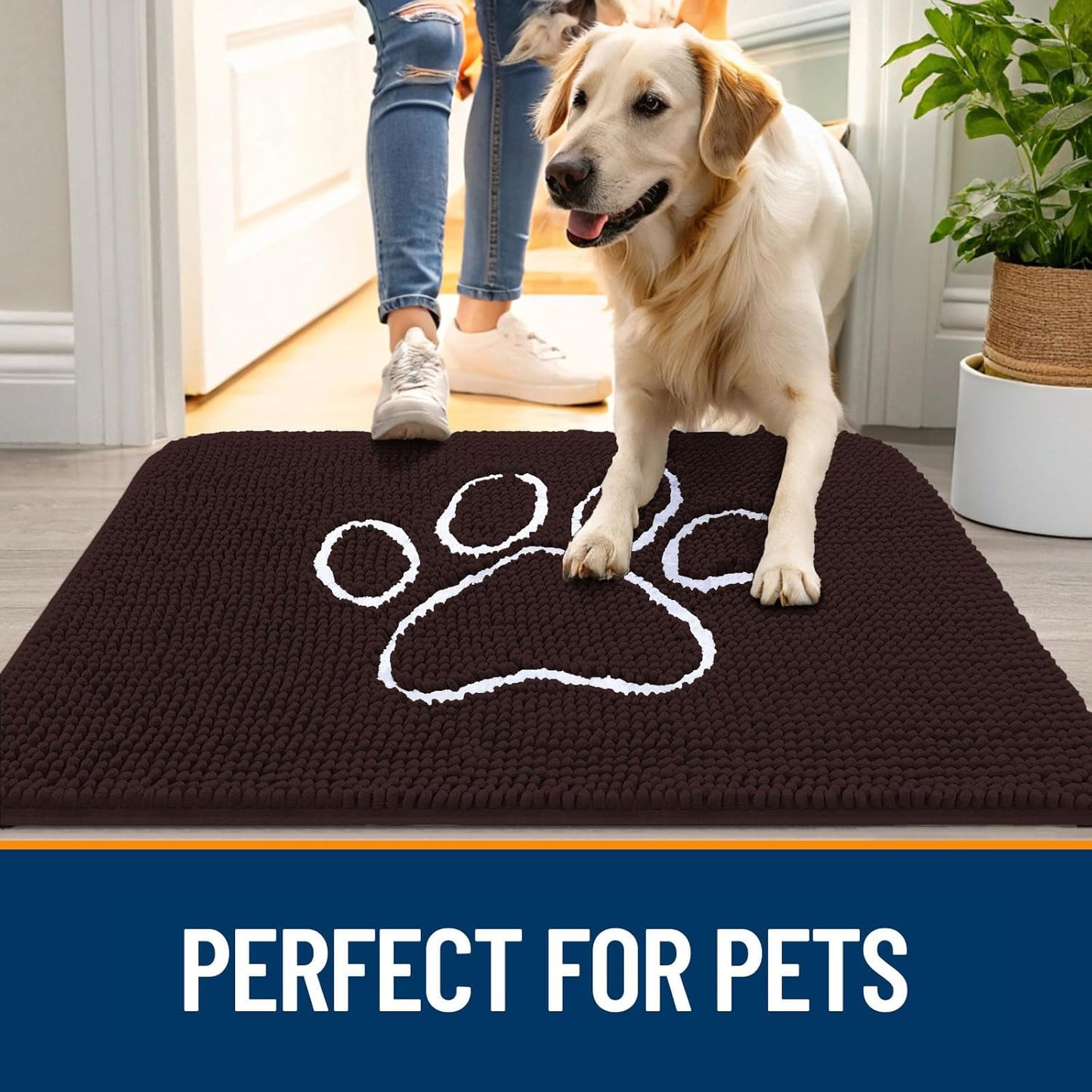 OLANLY Dog Door Mat - Absorbent Non-Slip Mud Mat for Paws | Quick Dry Chenille, 70x46, Brown