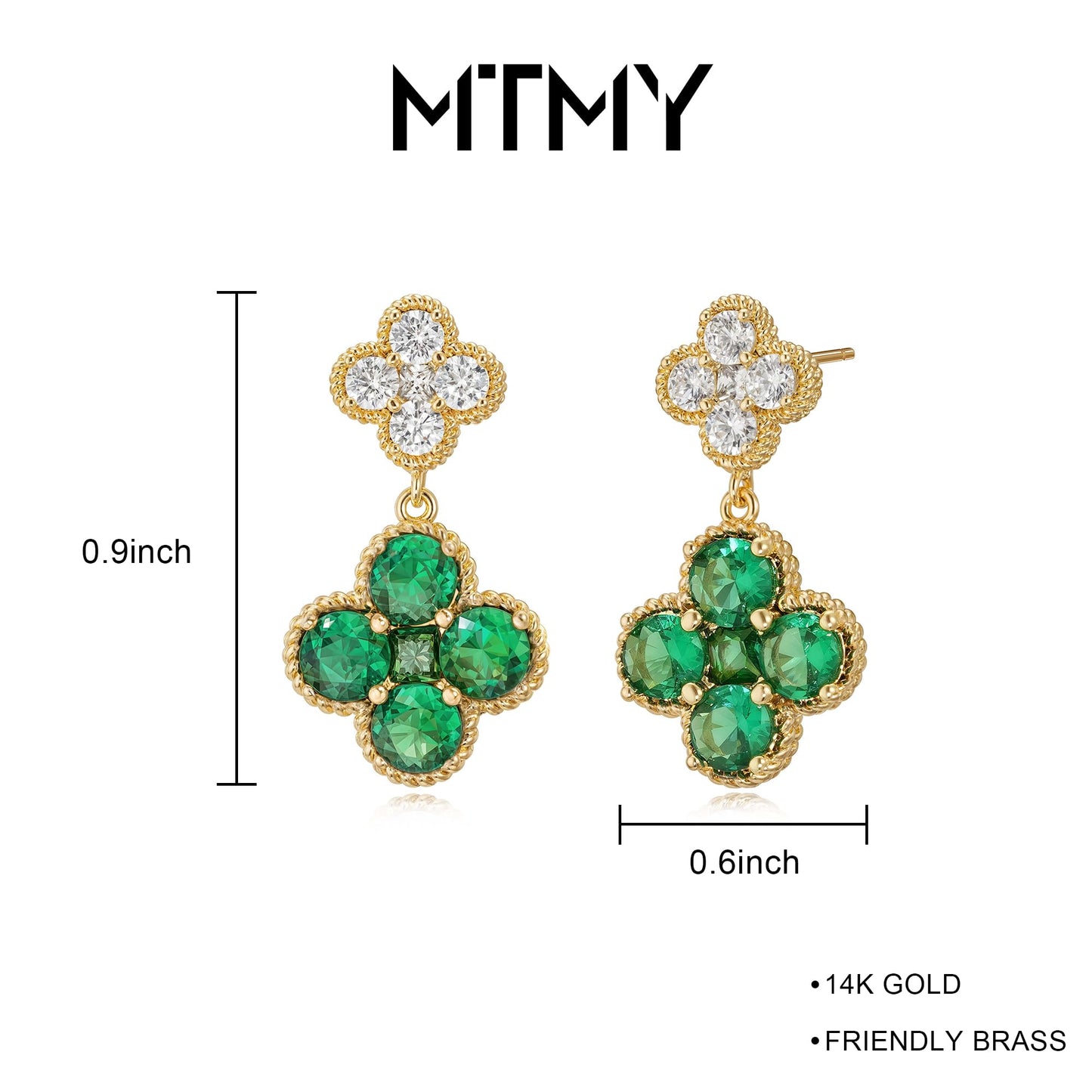 MTMY Dangle Earrings for Women 14K Gold Plated Four Leaf Clover Dangling Drop Birthstone Stud Earrings Trendy Flower Birthstone Jewelry Birthday Gifts(May)