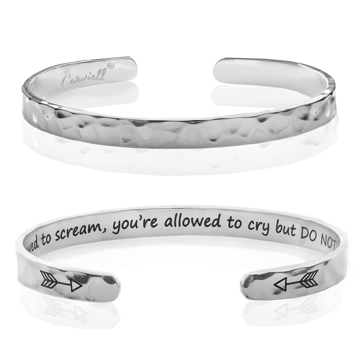 Carviell Motivational Bracelet for Women, Engraved Stainless Steel Cuff Jewelry, Encouragement Gifts, Inspirational Quote Bangle, Recovery and Strength Present for Her, Positive Mantra Accessory