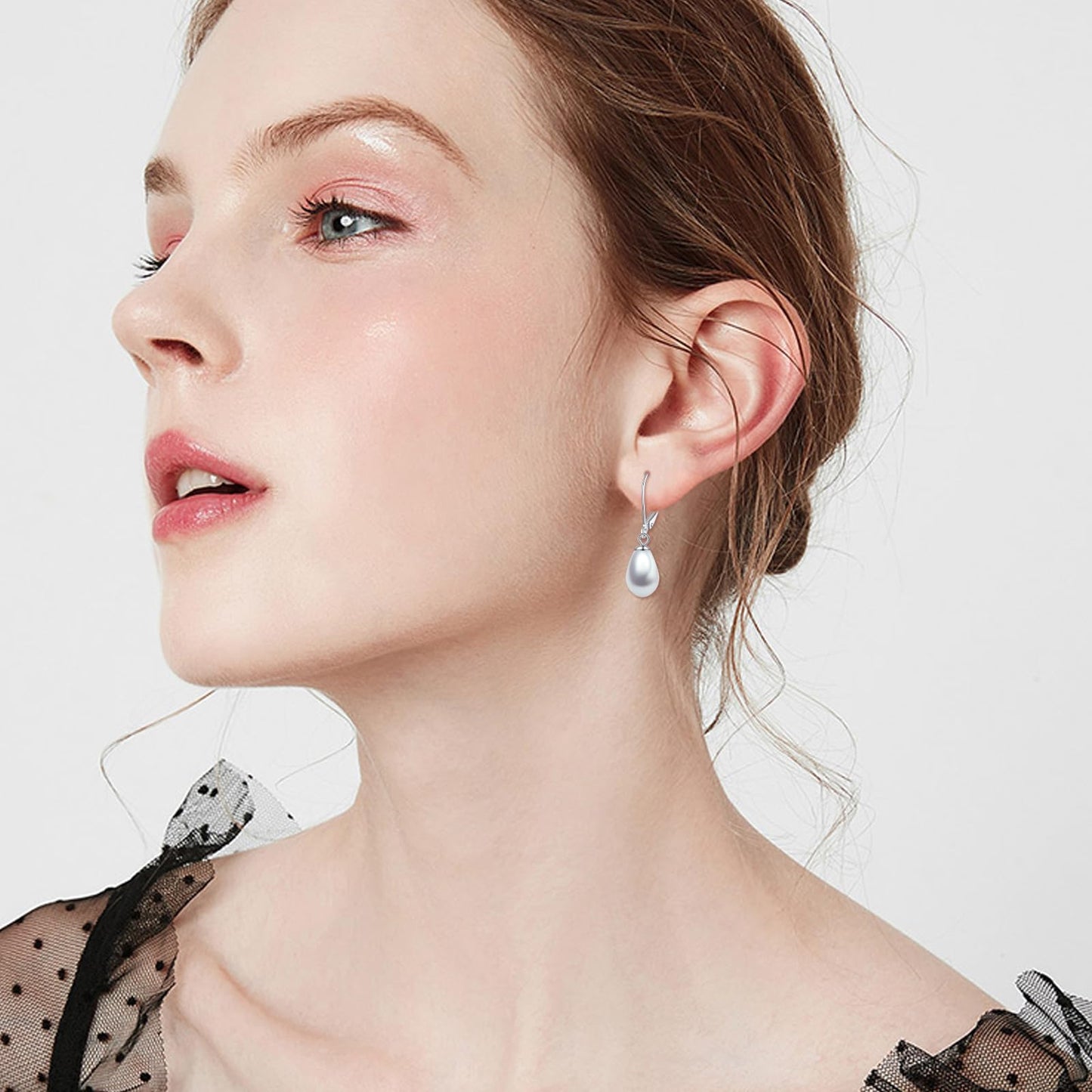 925 Sterling Silver Pearl Leverback Earrings Dangle Drop Jewelry Gifts for Women (Teardrop White Pearl)